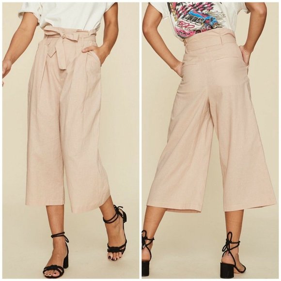 LPA Pants - LPA Wide Leg Linen Crop Pants Khaki Medium NEW